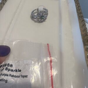 #23 BoMb PARTY Flower Halo Ring with Purple Rainbow Topaz Center